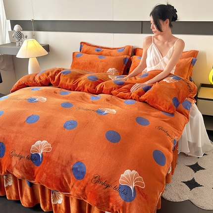 董韵家纺 2025新款高克重全消光牛奶绒法莱绒金貂绒印花单品被套床裙四件套（提供买家秀）波点情调