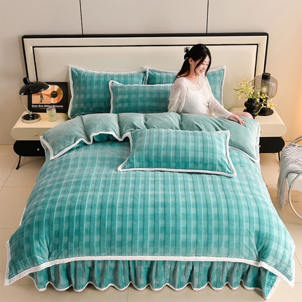 91家纺网 家纺一手货源 找家纺 星窝家纺 2025新款直播热推8D立体雕花工艺加厚牛奶绒四件套（控价标准不低于139） 时尚格调绿