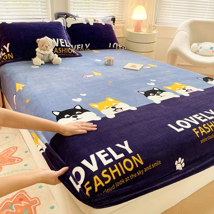 91家纺网 家纺一手货源 找家纺 （总）圣比熊 2025新款秋冬牛奶绒加厚床笠法兰绒床罩套珊瑚绒床垫保护套全包床单