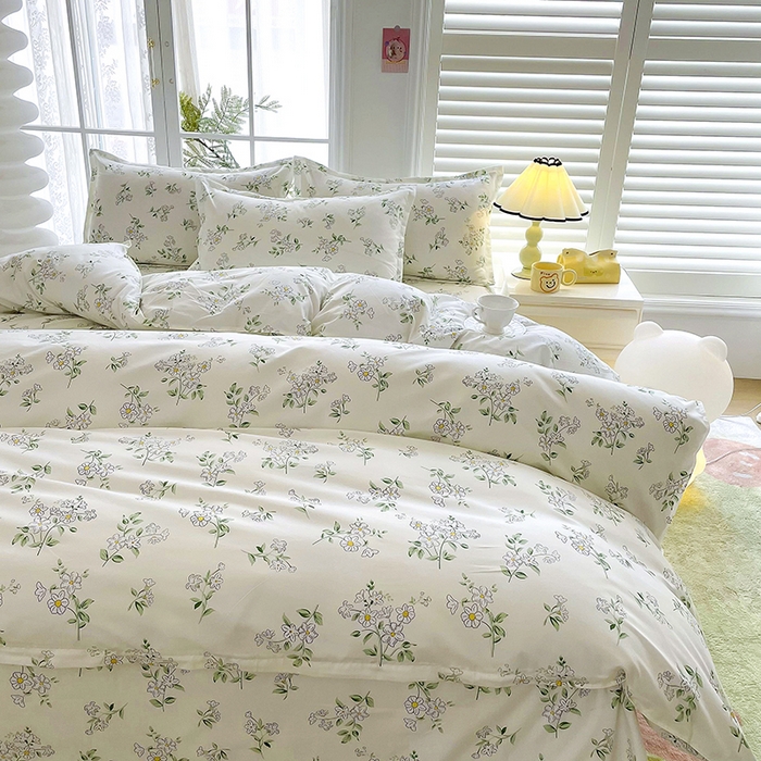 91家纺网 家纺一手货源 找家纺 梵巢家纺 2025新款芦荟棉四件套和单品印花四件套 床笠款四件套茉莉花开