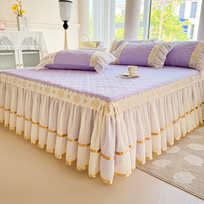 91家纺网 家纺一手货源 找家纺 罗艺轩 2024新款公主风水洗棉夹棉床裙-花蔓花蔓-茉莉紫