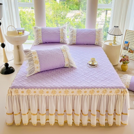 罗艺轩 2024新款公主风水洗棉夹棉床裙-花蔓花蔓-茉莉紫