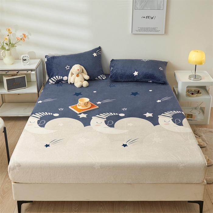 91家纺网 家纺一手货源 找家纺 梦舒羽 2025新款冬季牛奶绒加厚床笠法兰绒床罩套珊瑚绒床垫保护套全包床单月亮宝宝