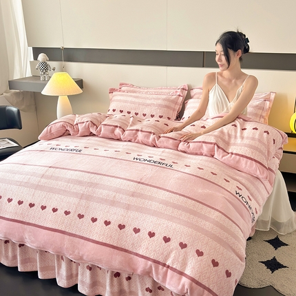 董韵家纺 2025新款高克重全消光牛奶绒法莱绒金貂绒印花单品被套床裙四件套（提供买家秀）心向往之