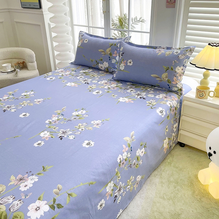 91家纺网 家纺一手货源 找家纺 梵巢家纺 2025新款加厚芦荟棉床单磨毛化纤床单淡雅花姿