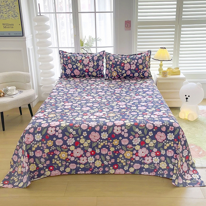 91家纺网 家纺一手货源 找家纺 梵巢家纺 2025新款加厚芦荟棉床单磨毛化纤床单花满城