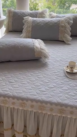 91家纺网 家纺一手货源 找家纺 罗艺轩 2024新款公主风水洗棉夹棉床裙-花蔓花蔓-迷雾灰