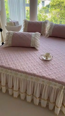 91家纺网 家纺一手货源 找家纺 罗艺轩 2024新款公主风水洗棉夹棉床裙-花蔓花蔓-豆沙