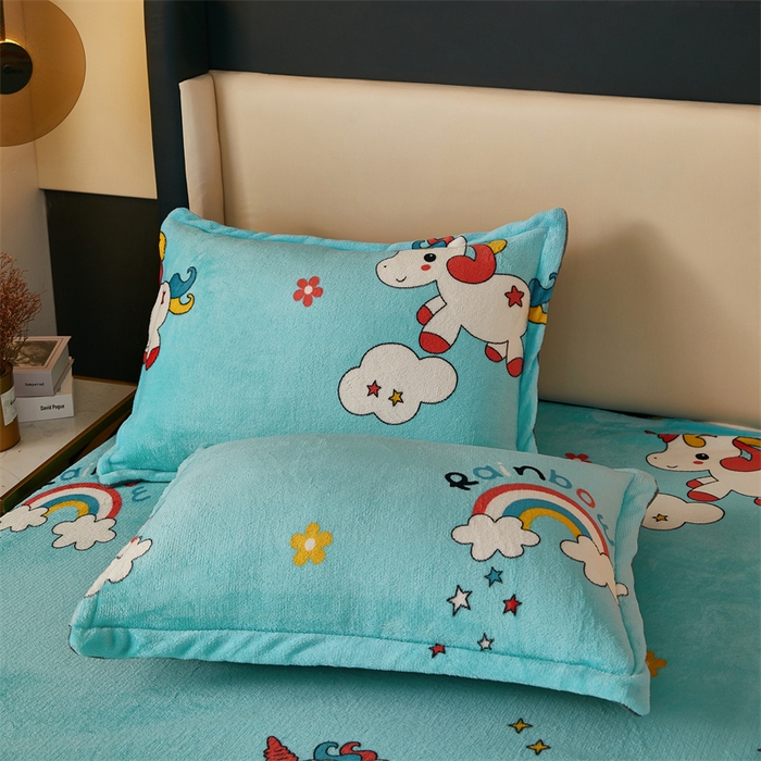 91家纺网 家纺一手货源 找家纺 梦舒羽 2025新款冬季牛奶绒加厚床笠法兰绒床罩套珊瑚绒床垫保护套全包床单彩虹马