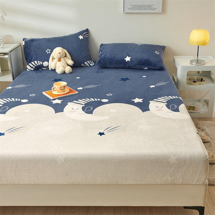 91家纺网 家纺一手货源 找家纺 梦舒羽 2025新款冬季牛奶绒加厚床笠法兰绒床罩套珊瑚绒床垫保护套全包床单月亮宝宝