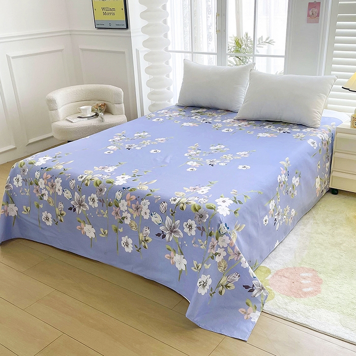 91家纺网 家纺一手货源 找家纺 梵巢家纺 2025新款加厚芦荟棉床单磨毛化纤床单淡雅花姿