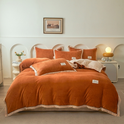 91家纺网 家纺一手货源 找家纺 （总）大元 2025新款机包边纯色双拼牛奶绒四件套