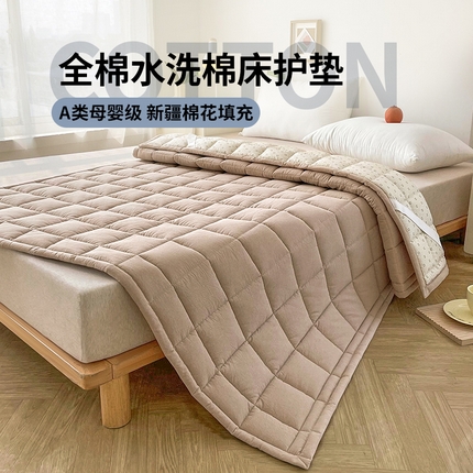 91家纺网 家纺一手货源 找家纺 丽诺 2024新款全棉色织棉花床护垫全棉色织水洗棉-牛卡其色