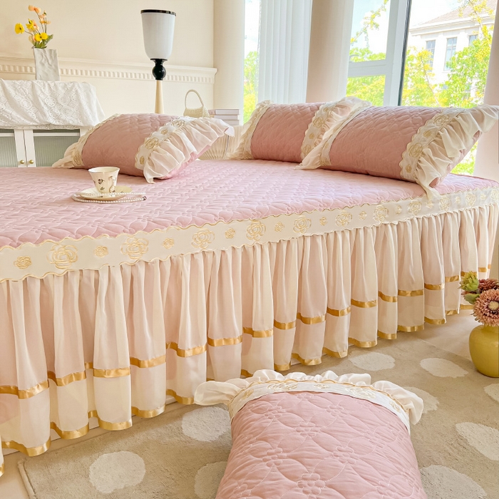 91家纺网 家纺一手货源 找家纺 罗艺轩 2024新款公主风水洗棉夹棉床裙-花蔓花蔓-豆沙