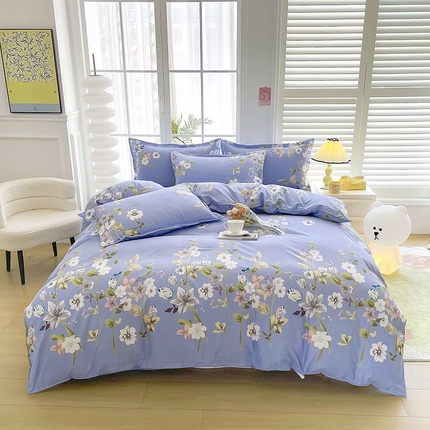 91家纺网 家纺一手货源 找家纺 梵巢家纺 2025新款芦荟棉四件套和单品印花四件套 床笠款四件套淡雅花姿