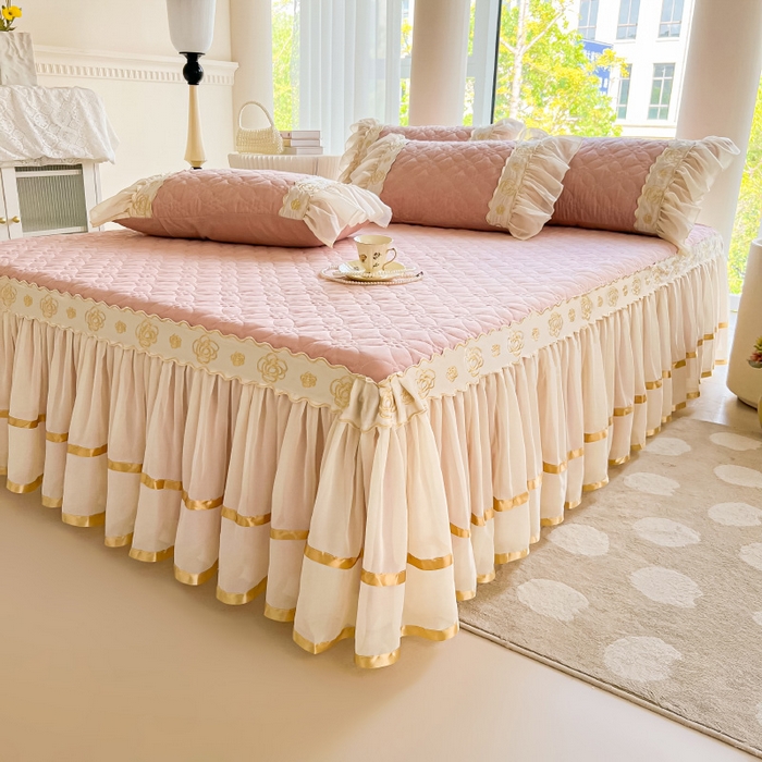 91家纺网 家纺一手货源 找家纺 罗艺轩 2024新款公主风水洗棉夹棉床裙-花蔓花蔓-豆沙