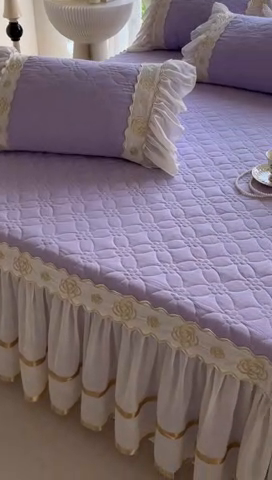 91家纺网 家纺一手货源 找家纺 罗艺轩 2024新款公主风水洗棉夹棉床裙-花蔓花蔓-茉莉紫