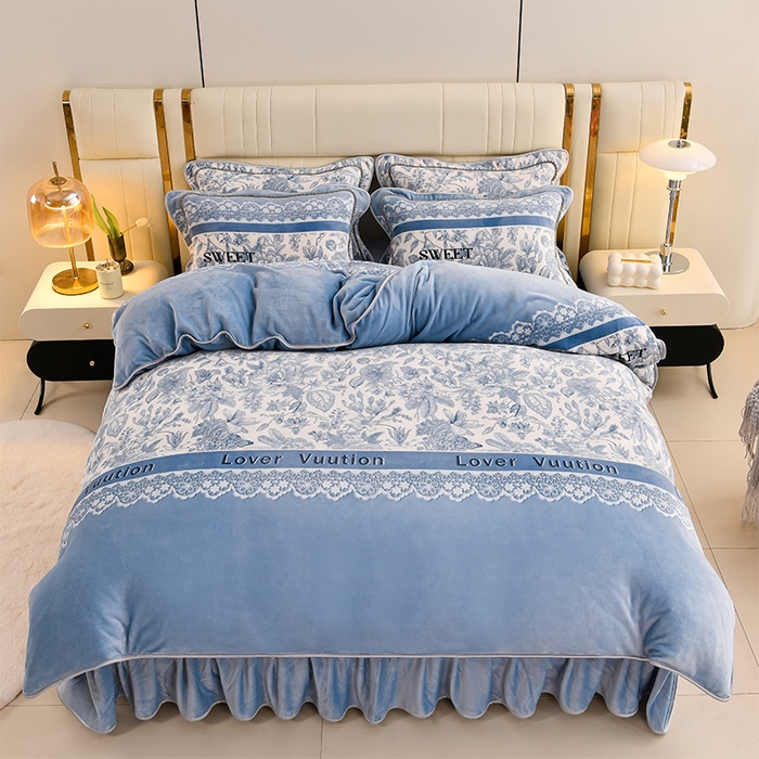 91家纺网 家纺一手货源 找家纺 沐妍家纺 2025新款8斤加厚保暖金貂绒牛奶绒印花四件套 流金岁月