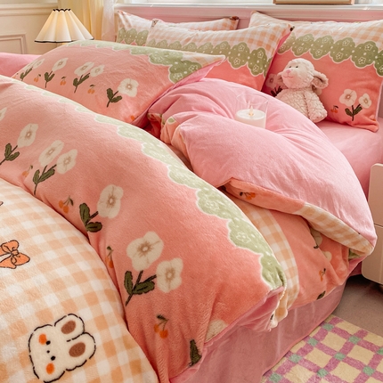 91家纺网 家纺一手货源 找家纺 （总）斯卡诺2025新款直播轻奢爆款小清新牛奶宝宝绒四件套