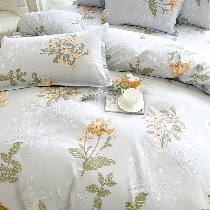 91家纺网 家纺一手货源 找家纺 梵巢家纺 2025新款芦荟棉四件套和单品印花四件套 床笠款四件套浅浅花香