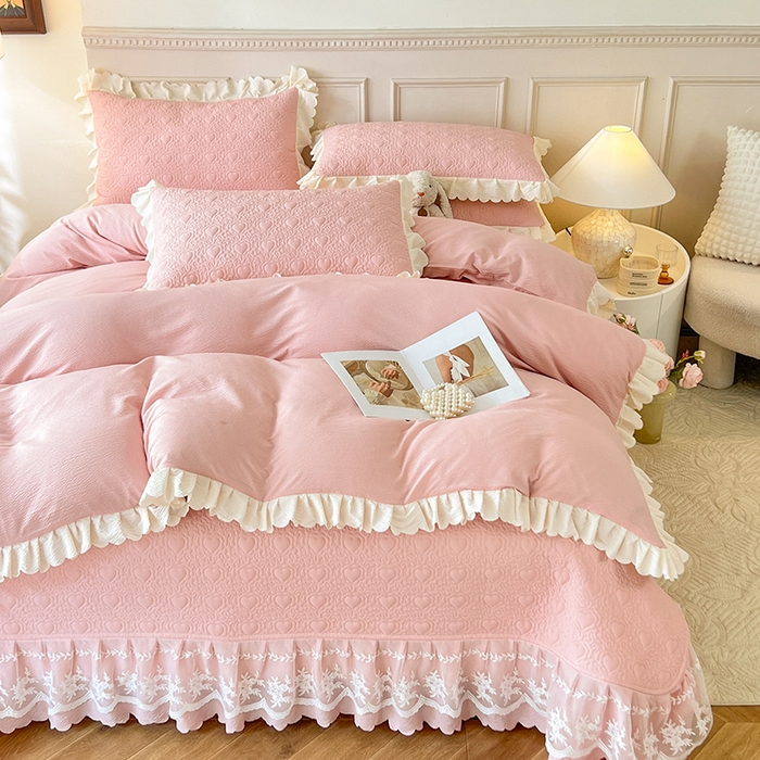 91家纺网 家纺一手货源 找家纺 绒世界 2024新款秋冬泡泡双层纱夹棉床盖四件套 仙姿玉