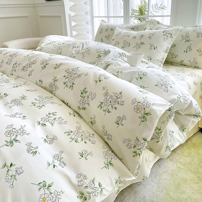 91家纺网 家纺一手货源 找家纺 梵巢家纺 2025新款芦荟棉四件套和单品印花四件套 床笠款四件套茉莉花开