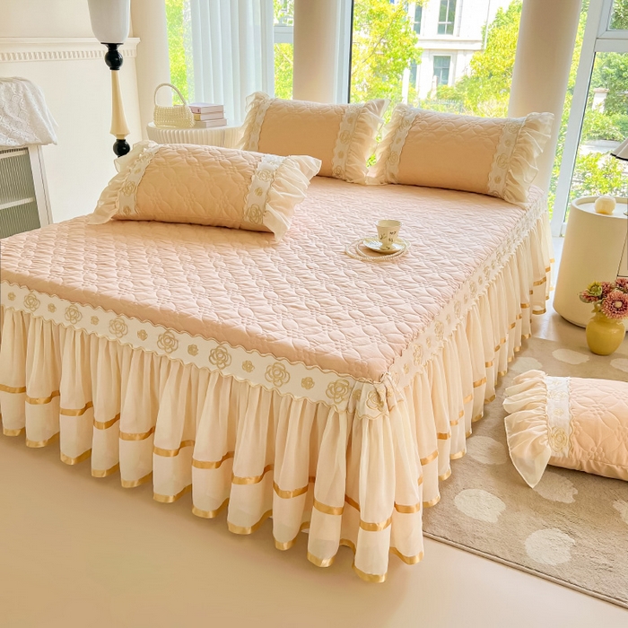 91家纺网 家纺一手货源 找家纺 罗艺轩 2024新款公主风水洗棉夹棉床裙-花蔓花蔓-香槟