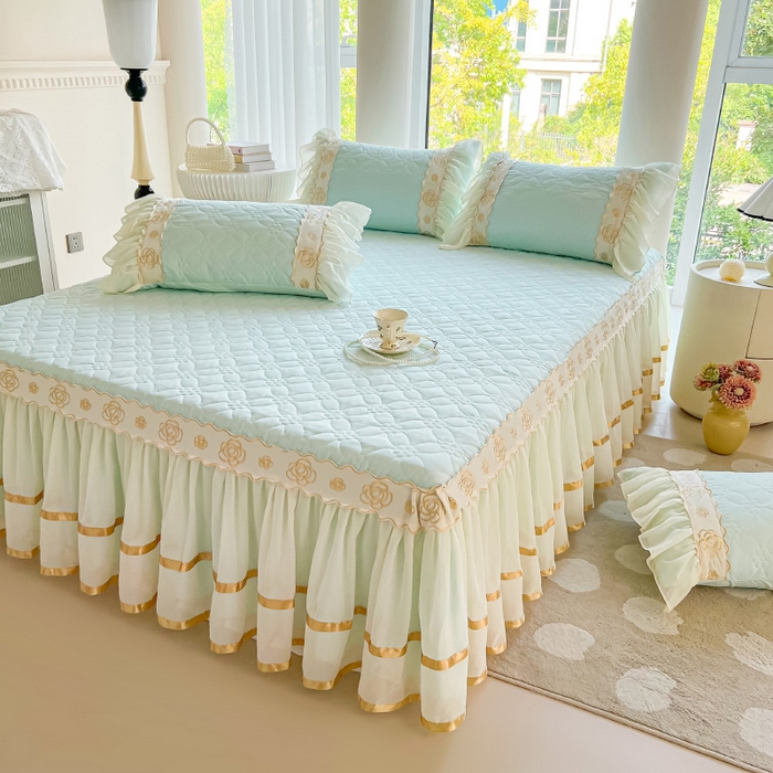 91家纺网 家纺一手货源 找家纺 罗艺轩 2024新款公主风水洗棉夹棉床裙-花蔓花蔓-海盐蓝