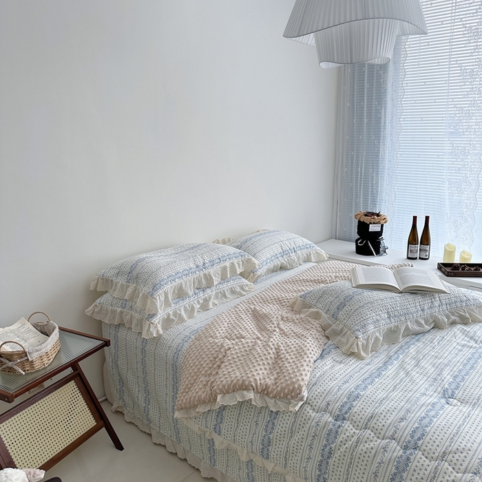 91家纺网 家纺一手货源 找家纺 佰织鑫家居 2024新款全棉法式床盖款四件套蓝颜