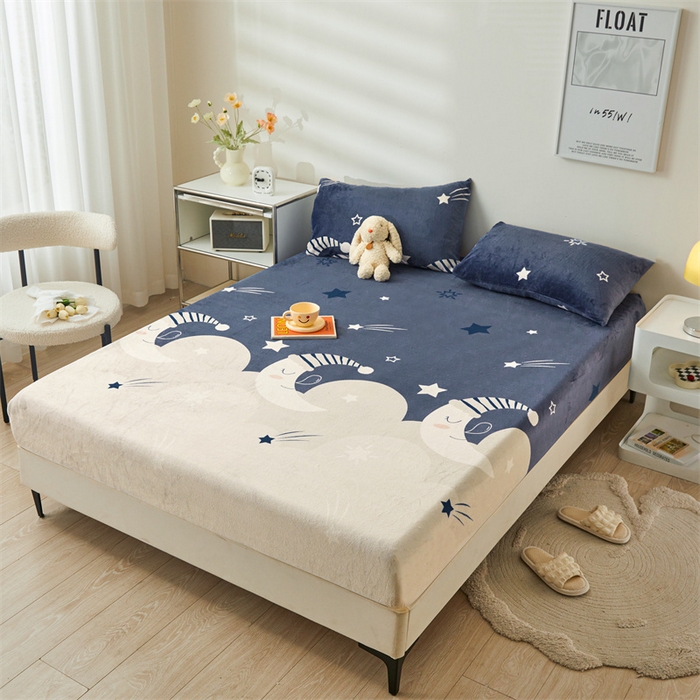 91家纺网 家纺一手货源 找家纺 梦舒羽 2025新款冬季牛奶绒加厚床笠法兰绒床罩套珊瑚绒床垫保护套全包床单月亮宝宝