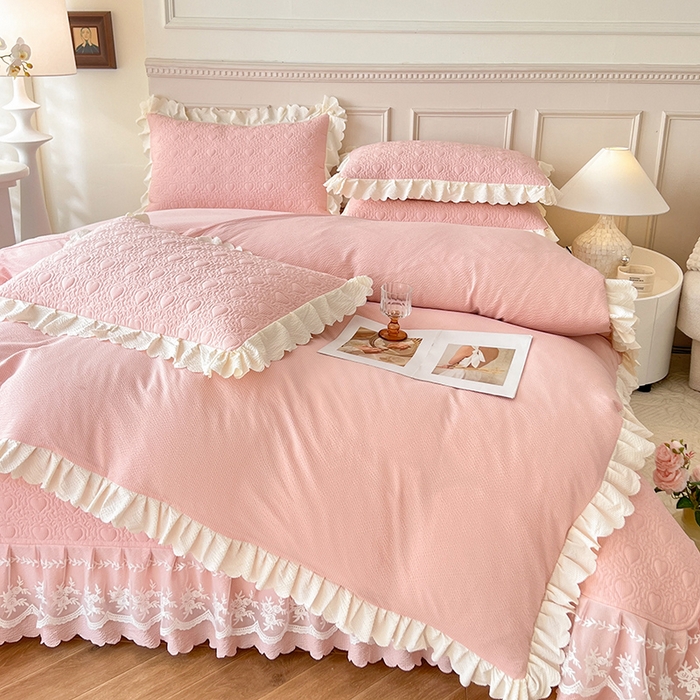 91家纺网 家纺一手货源 找家纺 绒世界 2024新款秋冬泡泡双层纱夹棉床盖四件套 仙姿玉