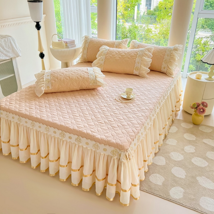 91家纺网 家纺一手货源 找家纺 罗艺轩 2024新款公主风水洗棉夹棉床裙-花蔓花蔓-香槟