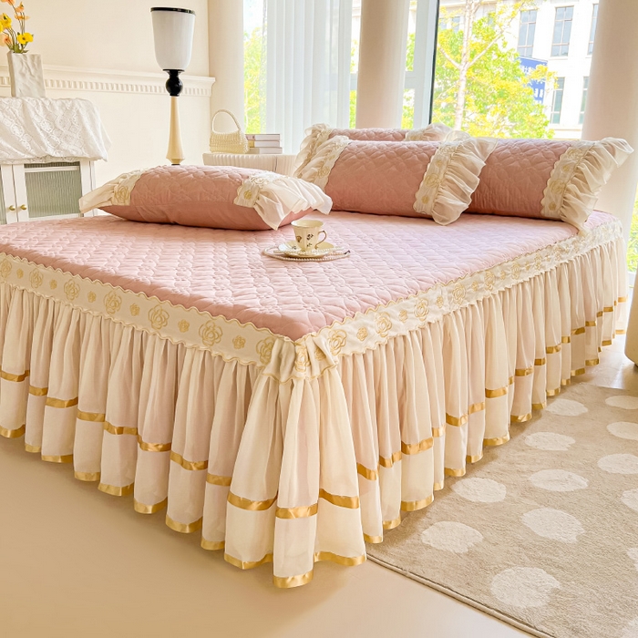 91家纺网 家纺一手货源 找家纺 （总）罗艺轩 2024新款公主风水洗棉夹棉床裙-花蔓