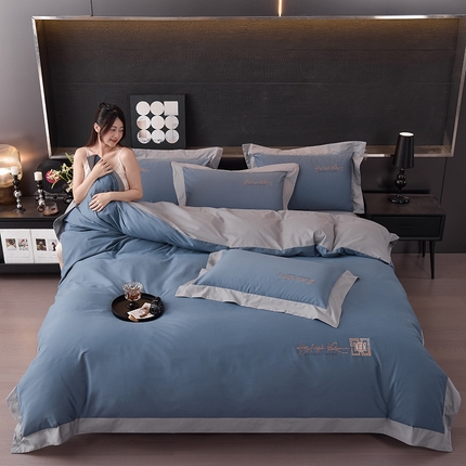 91家纺网 家纺一手货源 找家纺 瑞驰家纺 2024新款长绒棉磨毛四件套-斯特尔 斯特尔-瓦蓝+冰山灰