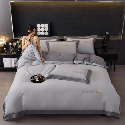 91家纺网 家纺一手货源 找家纺 瑞驰家纺 2024新款长绒棉磨毛四件套-斯特尔 斯特尔-柔灰+深灰