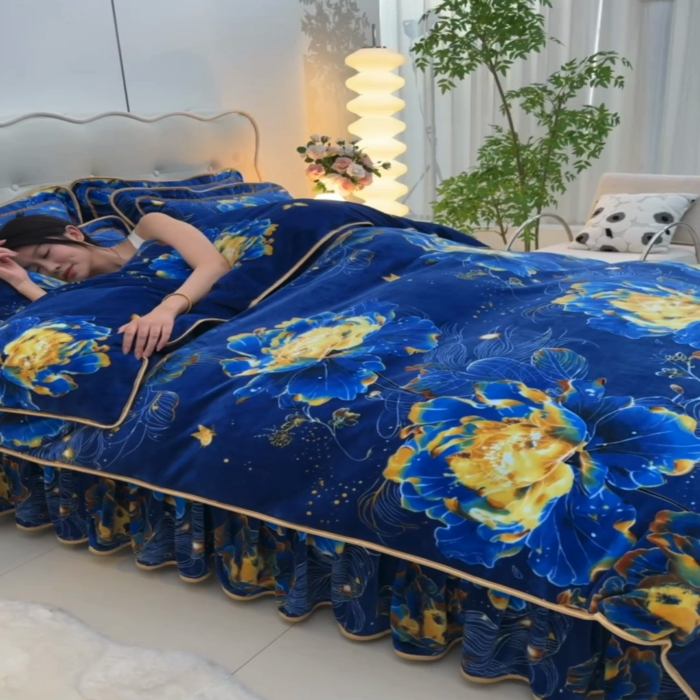 91家纺网 家纺一手货源 找家纺 梦莱情纺2024新款8.5斤牛奶绒四件套日产12000套 秘境