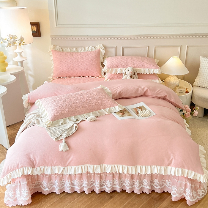 91家纺网 家纺一手货源 找家纺 绒世界 2024新款秋冬泡泡双层纱夹棉床盖四件套 仙姿玉