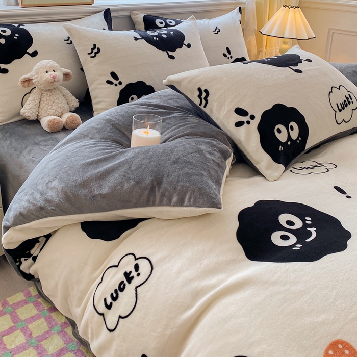 91家纺网 家纺一手货源 找家纺 斯卡诺2025新款直播轻奢爆款小清新牛奶宝宝绒四件套 黑豆精灵