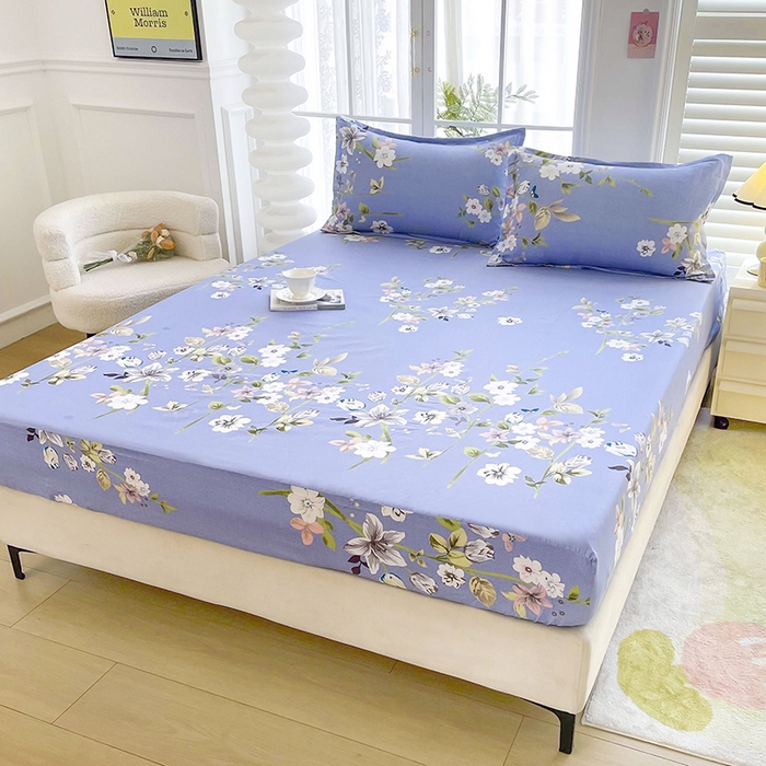 91家纺网 家纺一手货源 找家纺 梵巢家纺 芦荟棉床笠单床笠，外贸跨境单床笠磨毛床笠印花床笠床笠三件套淡雅花姿