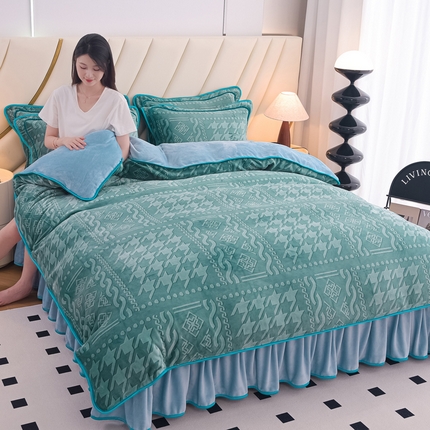 91家纺网 家纺一手货源 找家纺 2024新款日产1万套+直播爆款8.5斤高克重牛奶绒四件套法莱绒金貂 千鸟格