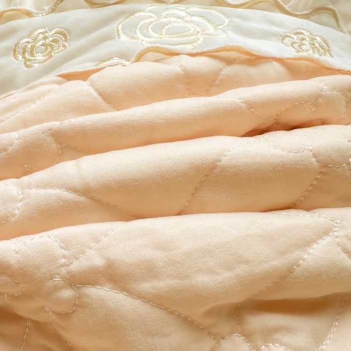 91家纺网 家纺一手货源 找家纺 罗艺轩 2024新款公主风水洗棉夹棉床裙款四件套-花蔓花蔓-香槟