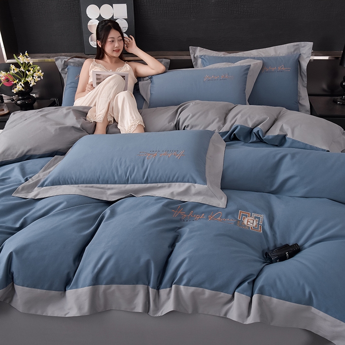 91家纺网 家纺一手货源 找家纺 瑞驰家纺 2024新款长绒棉磨毛四件套-斯特尔 斯特尔-瓦蓝+冰山灰