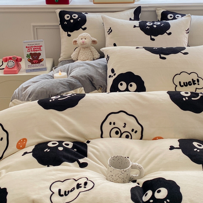 91家纺网 家纺一手货源 找家纺 斯卡诺2025新款直播轻奢爆款小清新牛奶宝宝绒四件套 黑豆精灵