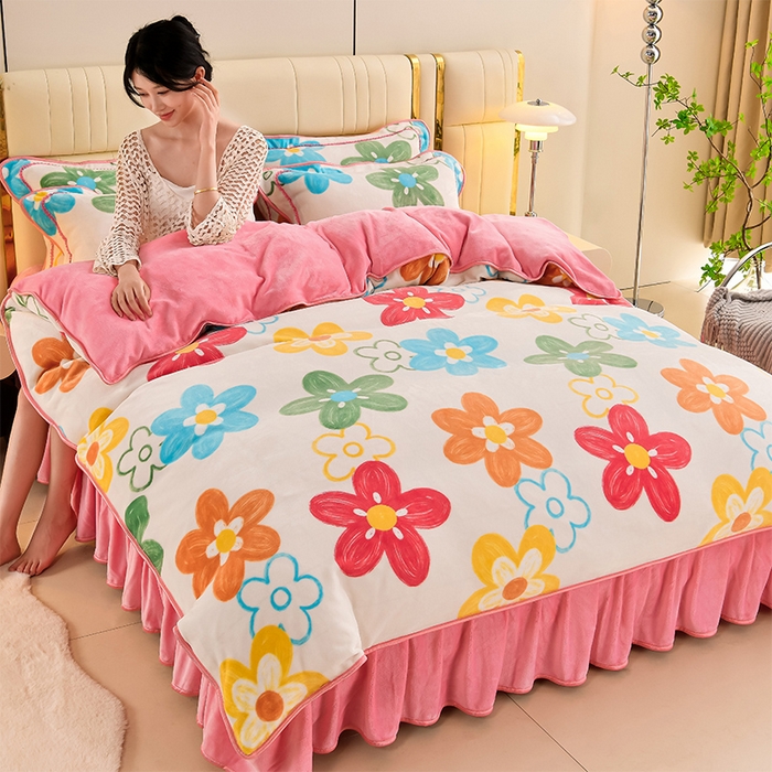 91家纺网 家纺一手货源 找家纺 沐妍家纺 2025新款8斤加厚保暖金貂绒牛奶绒印花四件套 田园生活