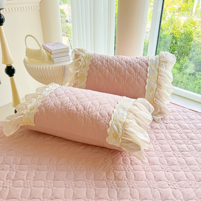 91家纺网 家纺一手货源 找家纺 罗艺轩 2024新款公主风水洗棉夹棉床裙款四件套-花蔓花蔓-豆沙