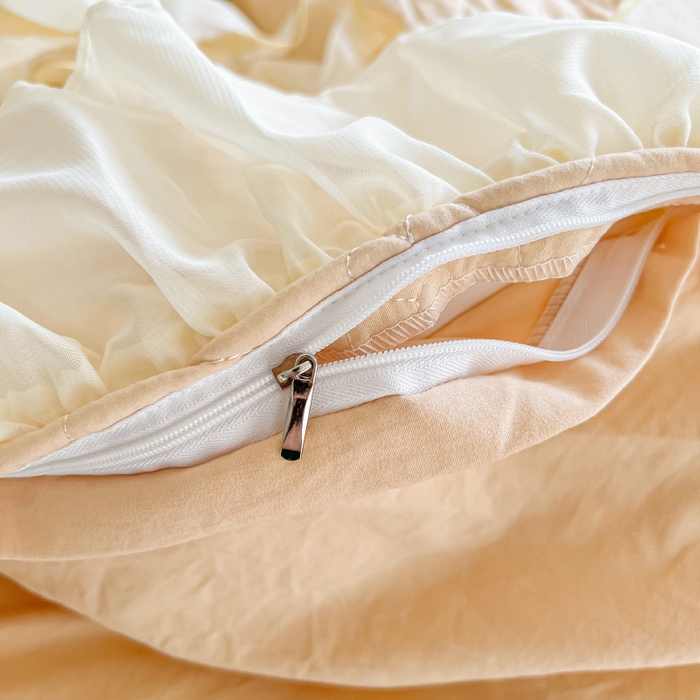 91家纺网 家纺一手货源 找家纺 罗艺轩 2024新款公主风水洗棉夹棉床裙款四件套-花蔓花蔓-香槟