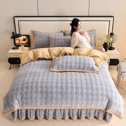 91家纺网 家纺一手货源 找家纺 星窝家纺 2025新款直播热推8D立体雕花工艺加厚牛奶绒四件套（控价标准不低于139） 时尚格调灰