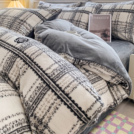 91家纺网 家纺一手货源 找家纺 斯卡诺2025新款直播轻奢爆款小清新牛奶宝宝绒四件套花蝶