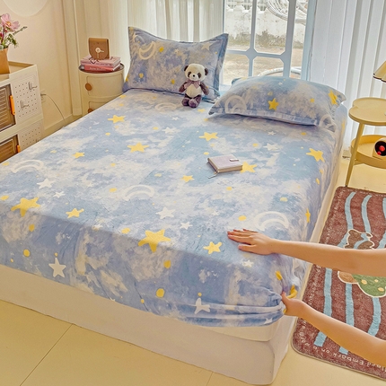 名兮 2024卡通时尚风高克重牛奶绒床笠 满天星