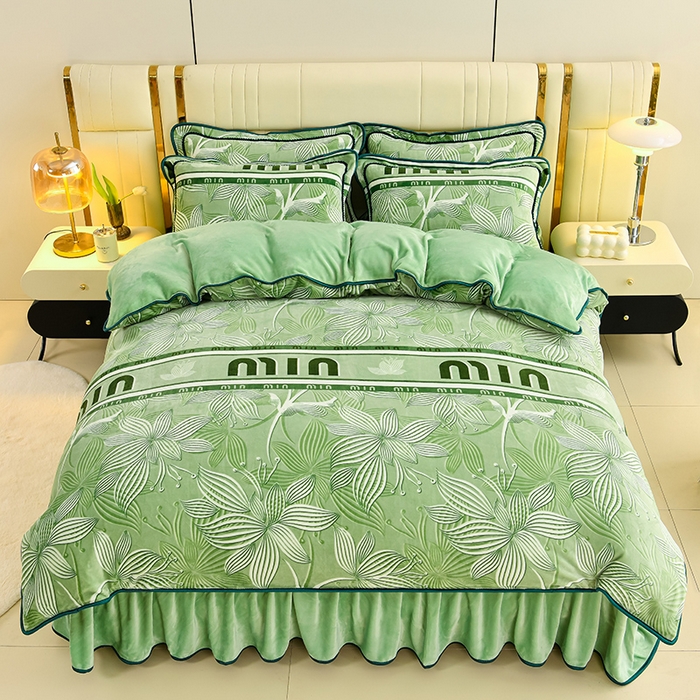 91家纺网 家纺一手货源 找家纺 沐妍家纺 2025新款8斤加厚保暖金貂绒牛奶绒印花四件套 绽放